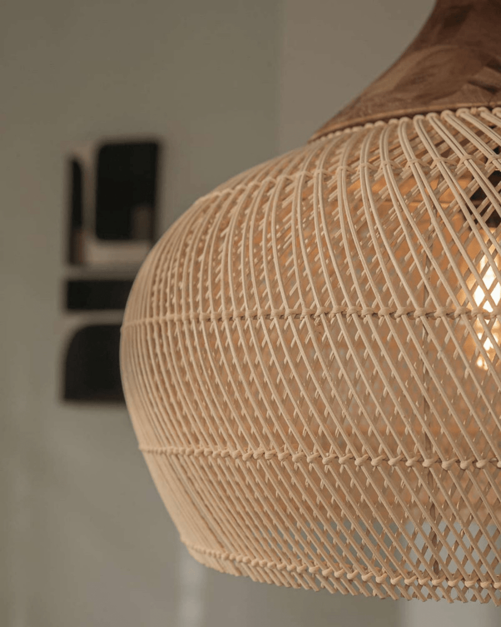 Levana Fabric Rattan Large Pendant Light With Wood Trim