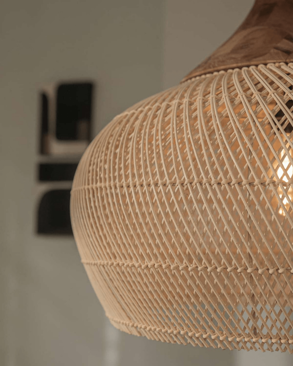 Levana Fabric Rattan Large Pendant Light With Wood Trim
