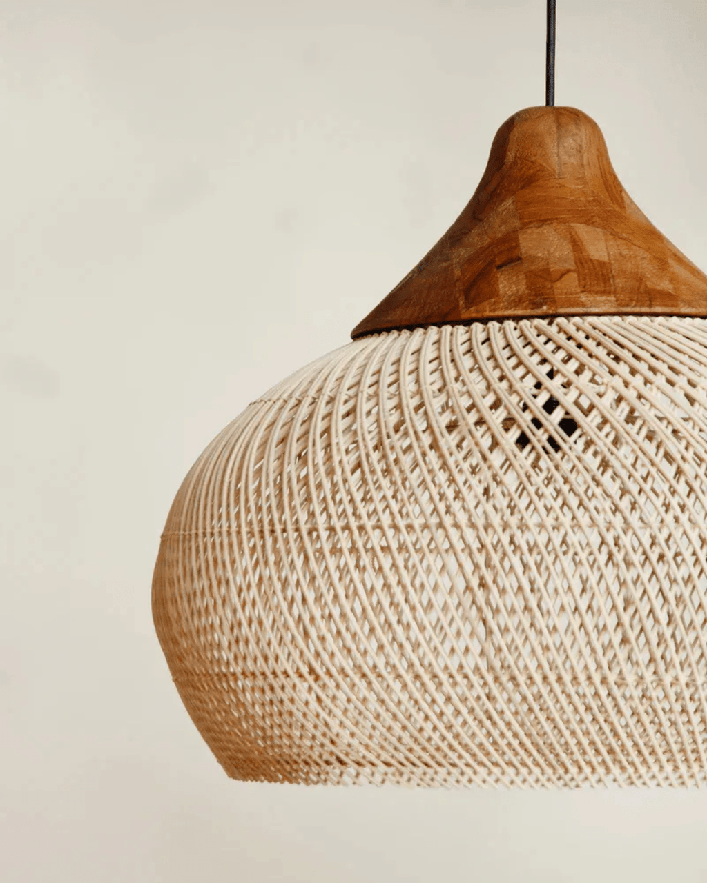 Levana Fabric Rattan Large Pendant Light With Wood Trim