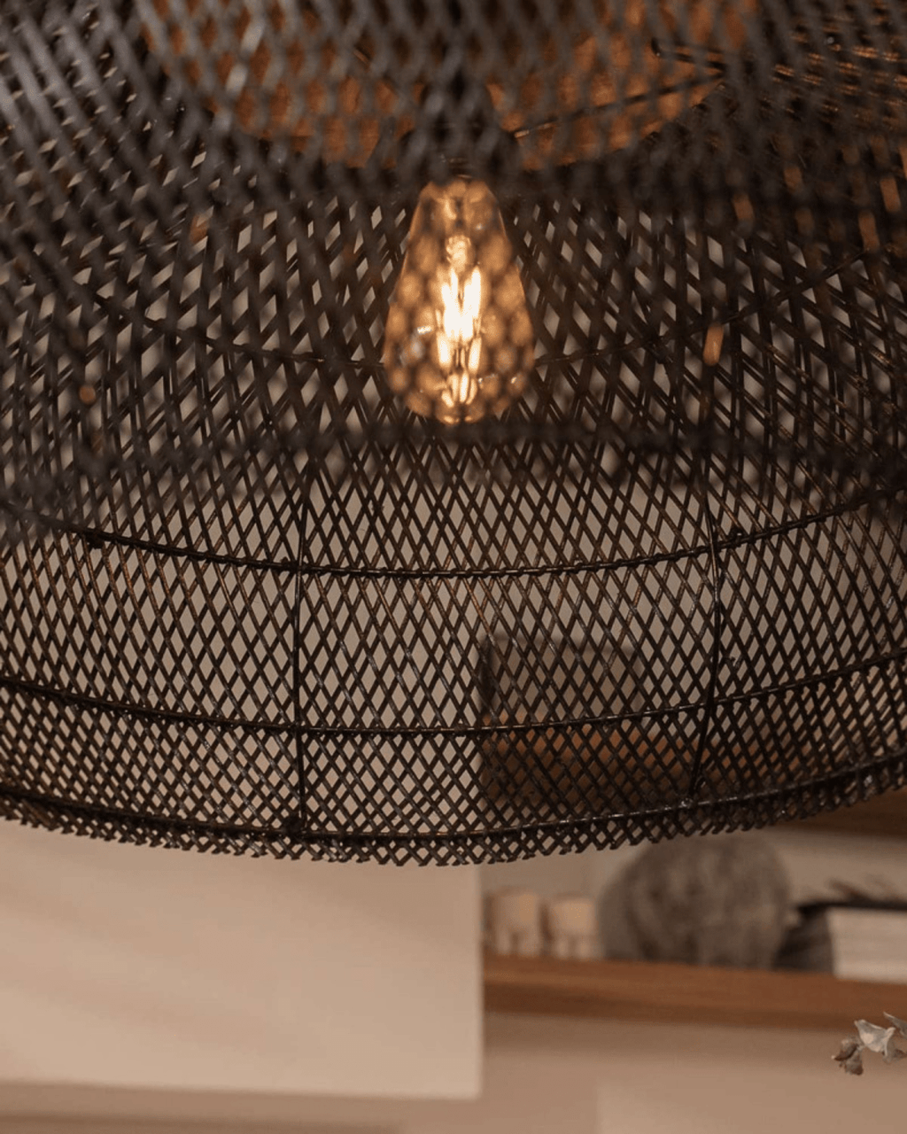 Levana Fabric Rattan Large Pendant Light With Wood Trim