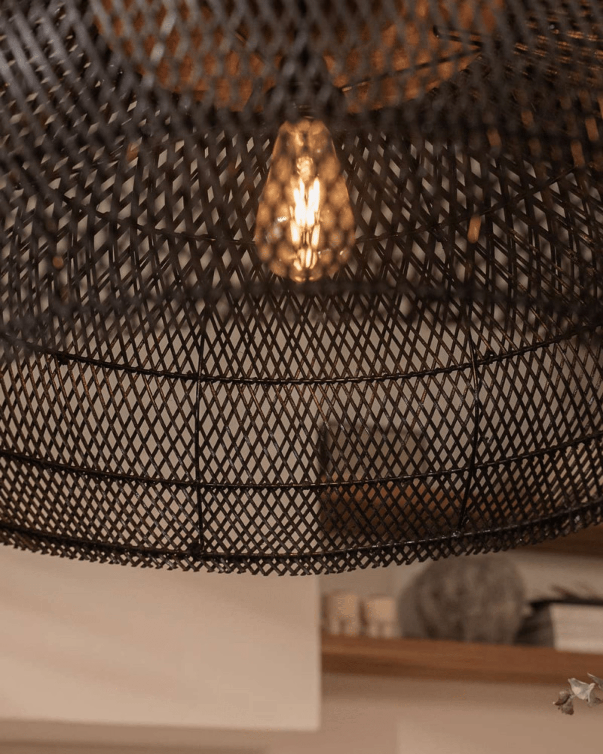 Levana Fabric Rattan Large Pendant Light With Wood Trim