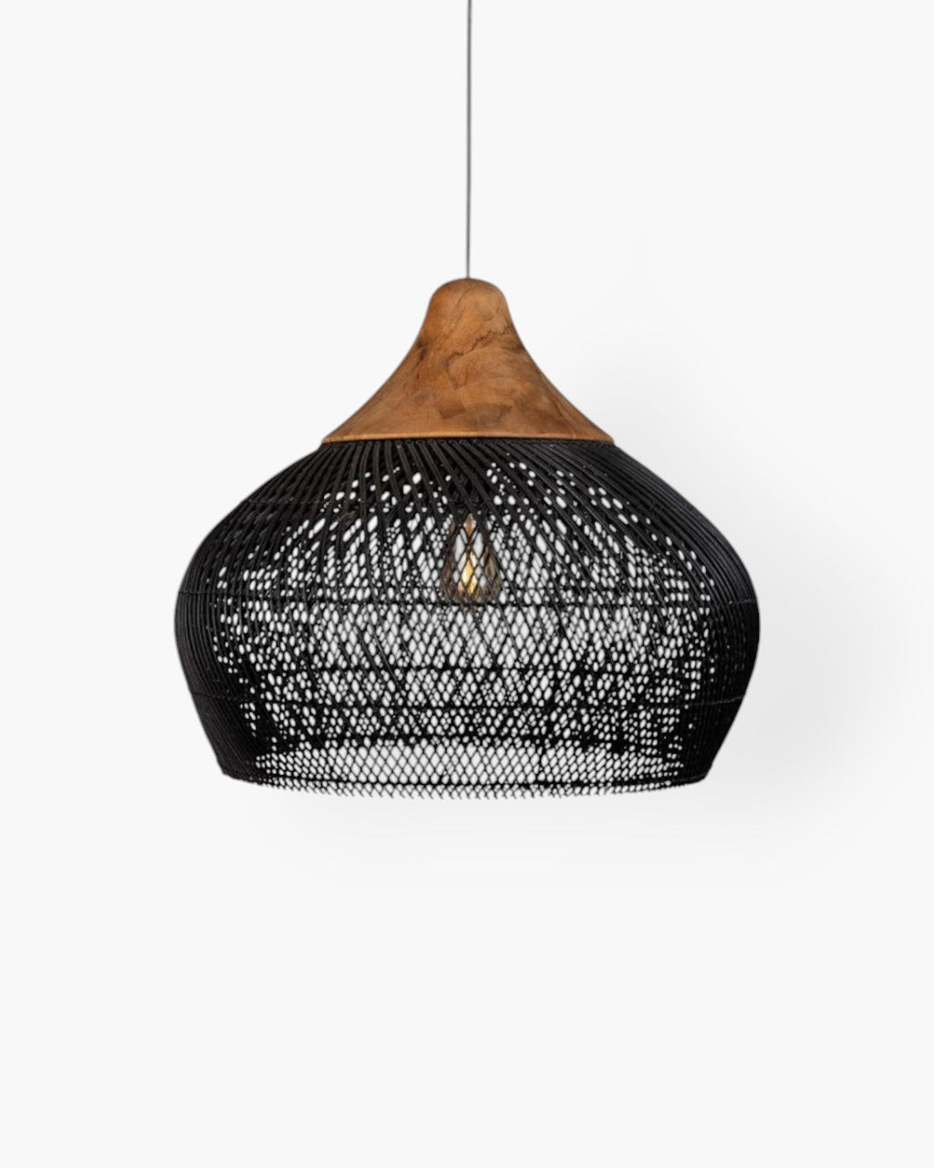 Levana Fabric Rattan Large Pendant Light With Wood Trim