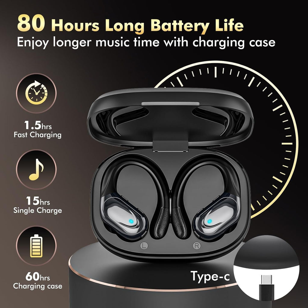 Auricolari FitSyncbud per palestra con vestibilità sicura e batteria impermeabile da 80 ore