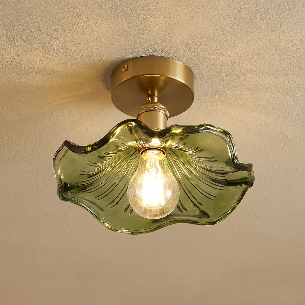 Art Deco Glass Ceiling Pendant Light With Scalloped Glass Shade