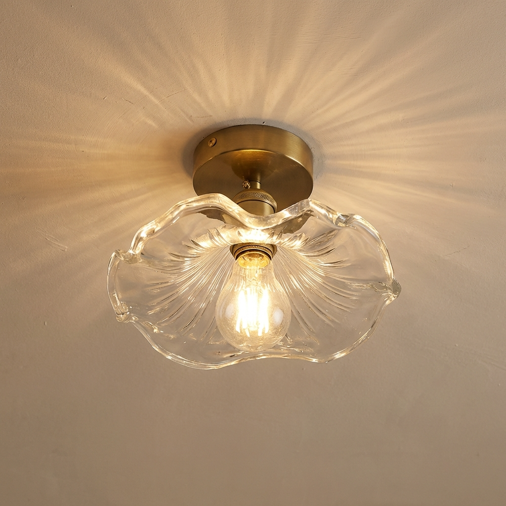 Art Deco Glass Ceiling Pendant Light With Scalloped Glass Shade