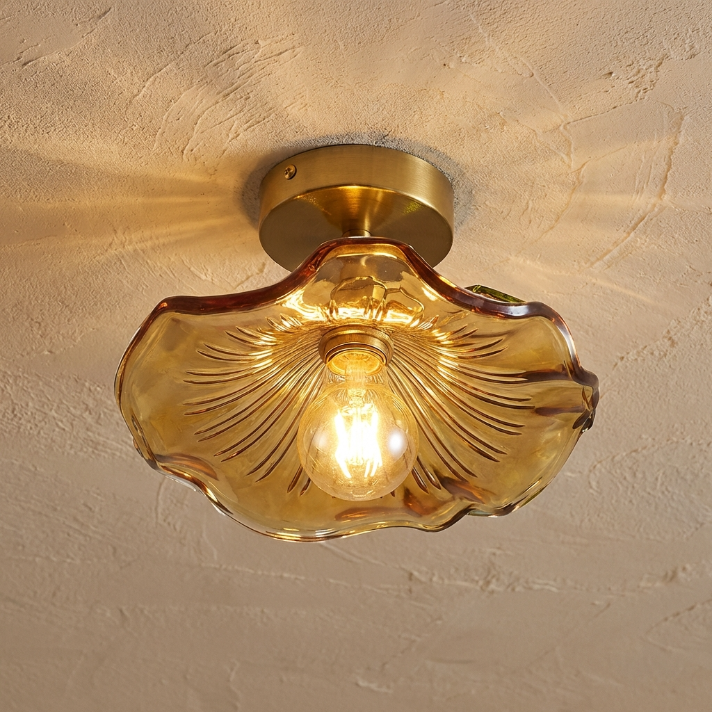 Art Deco Glass Ceiling Pendant Light With Scalloped Glass Shade
