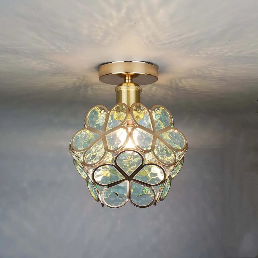 Blomstret krystall taklampe | Kunstnerisk glass eleganse