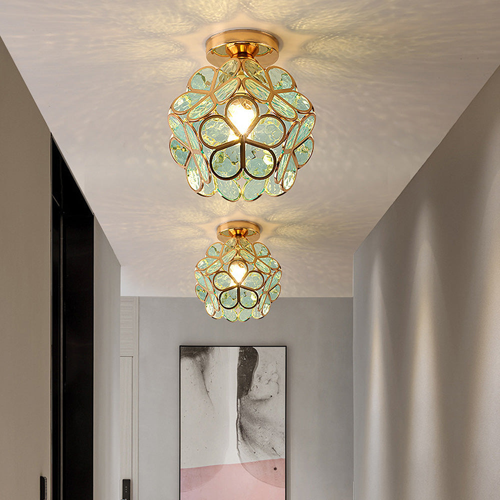 Blomstret krystall taklampe | Kunstnerisk glass eleganse