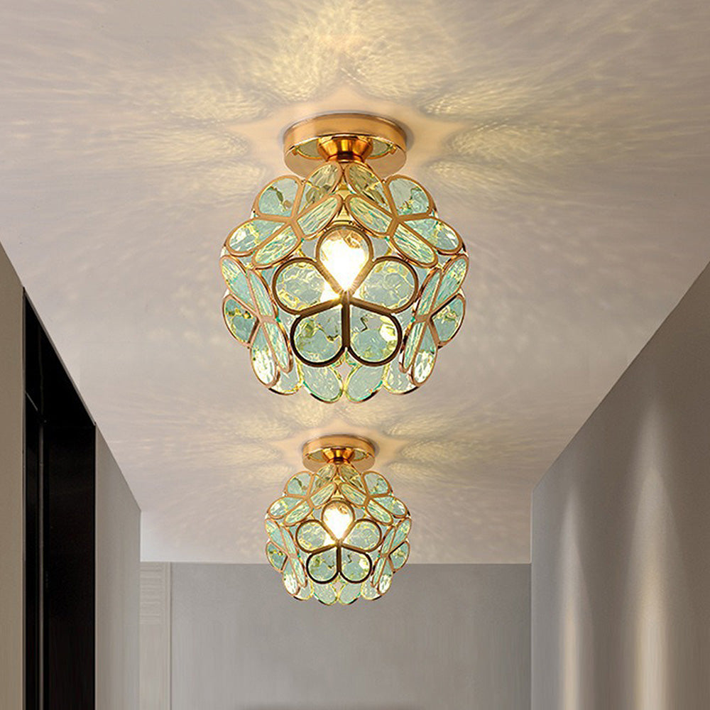 Blomstret krystall taklampe | Kunstnerisk glass eleganse