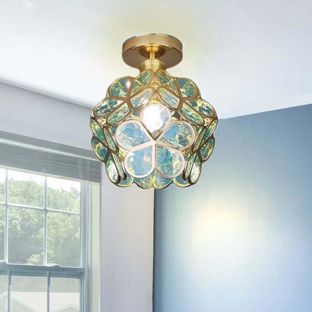 Blomstret krystall taklampe | Kunstnerisk glass eleganse