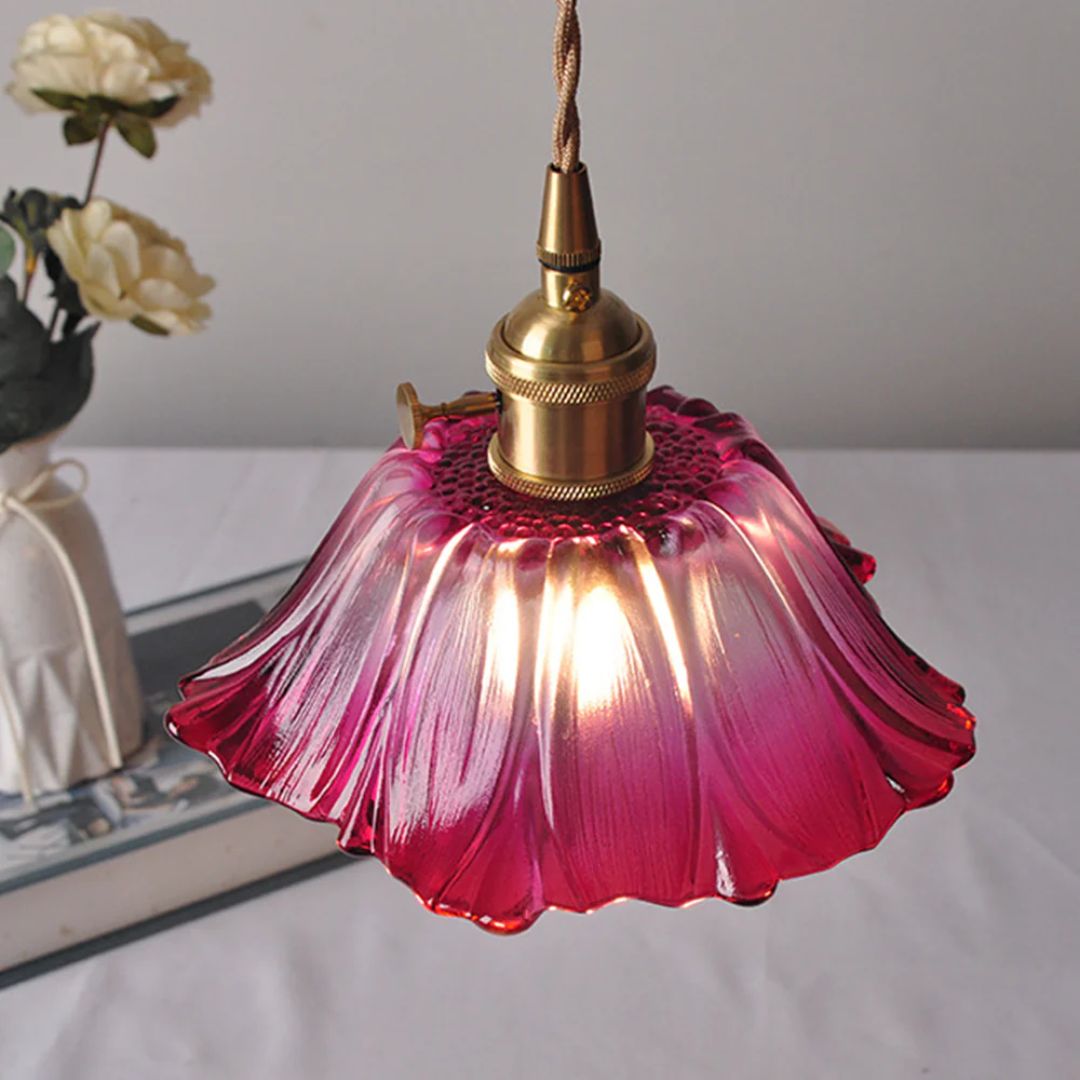 Petal Glass Pendant Light With Gold Fixture, 12-Inch Diameter