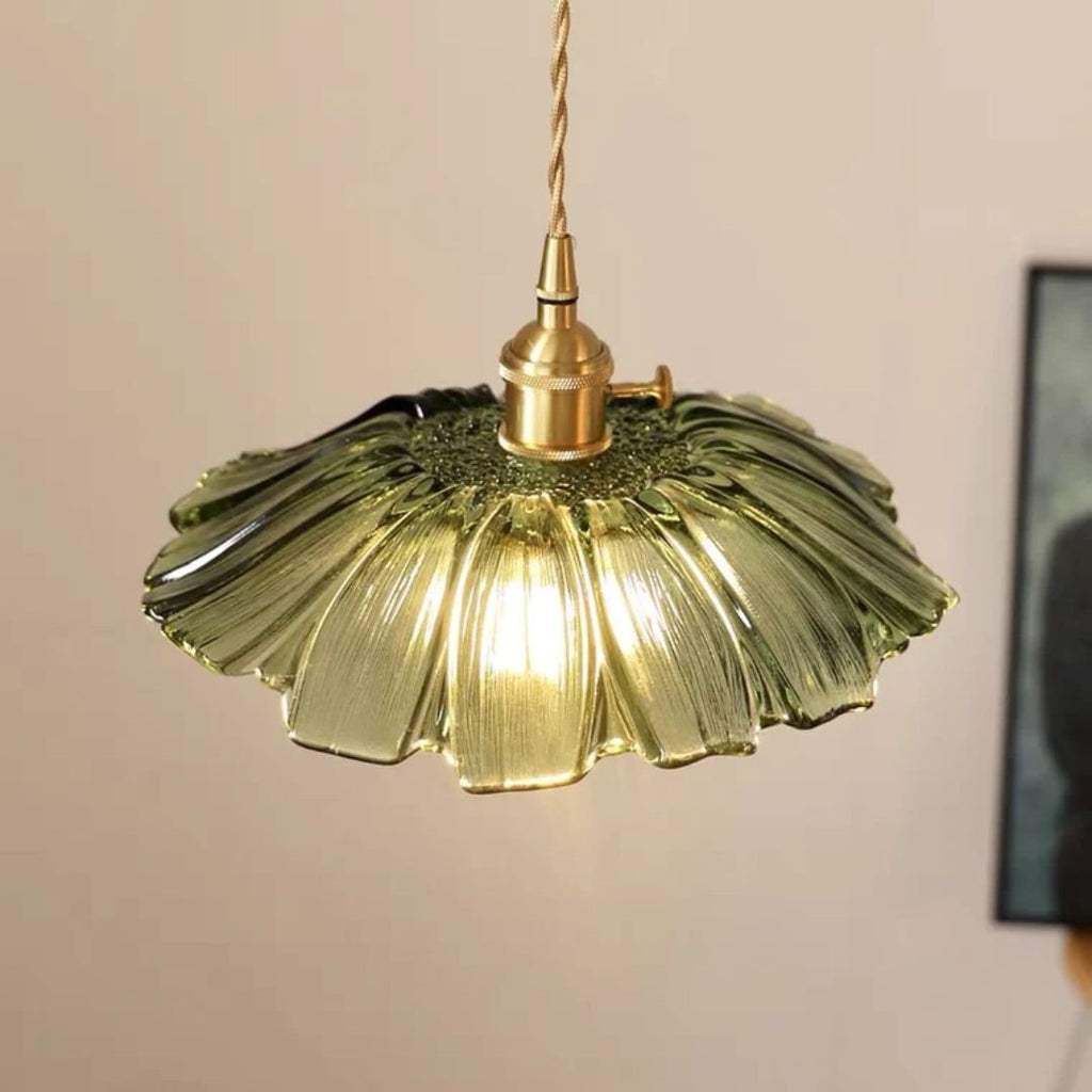 Petal Glass Pendant Light With Gold Fixture, 12-Inch Diameter