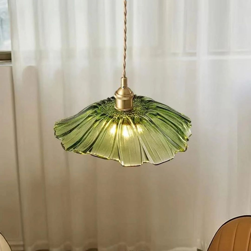 Petal Glass Pendant Light With Gold Fixture, 12-Inch Diameter