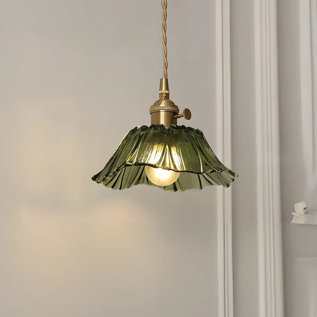 Petal Glass Pendant Light With Gold Fixture, 12-Inch Diameter