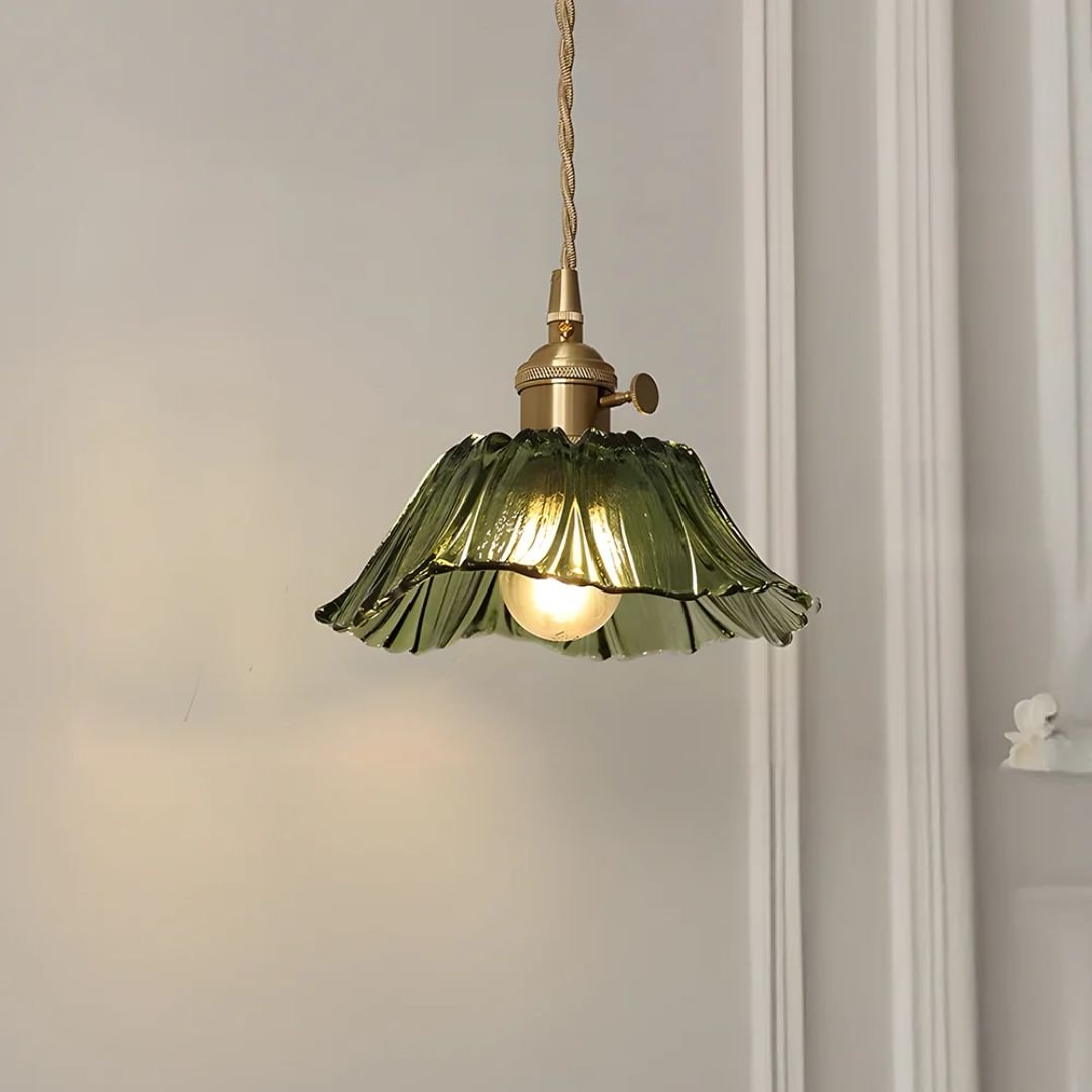 Petal Glass Pendant Light With Gold Fixture, 12-Inch Diameter