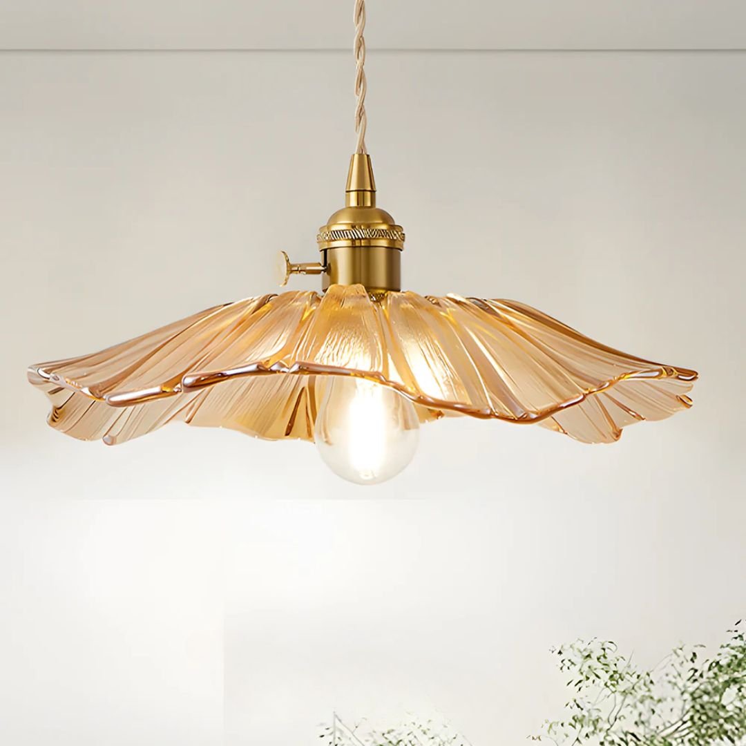 Petal Glass Pendant Light With Gold Fixture, 12-Inch Diameter