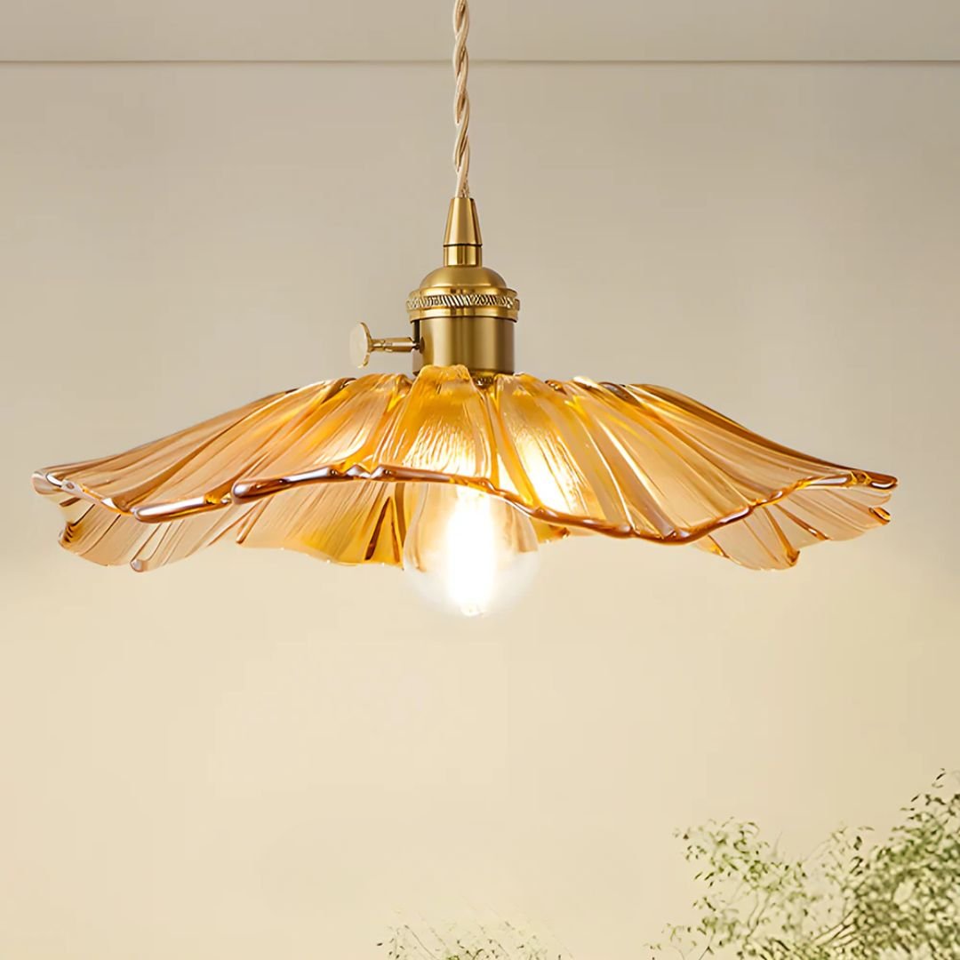 Petal Glass Pendant Light With Gold Fixture, 12-Inch Diameter