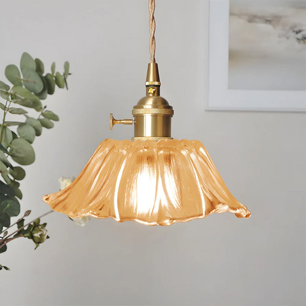 Petal Glass Pendant Light With Gold Fixture, 12-Inch Diameter