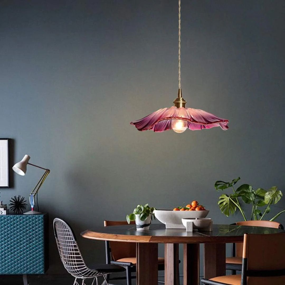Petal Glass Pendant Light With Gold Fixture, 12-Inch Diameter