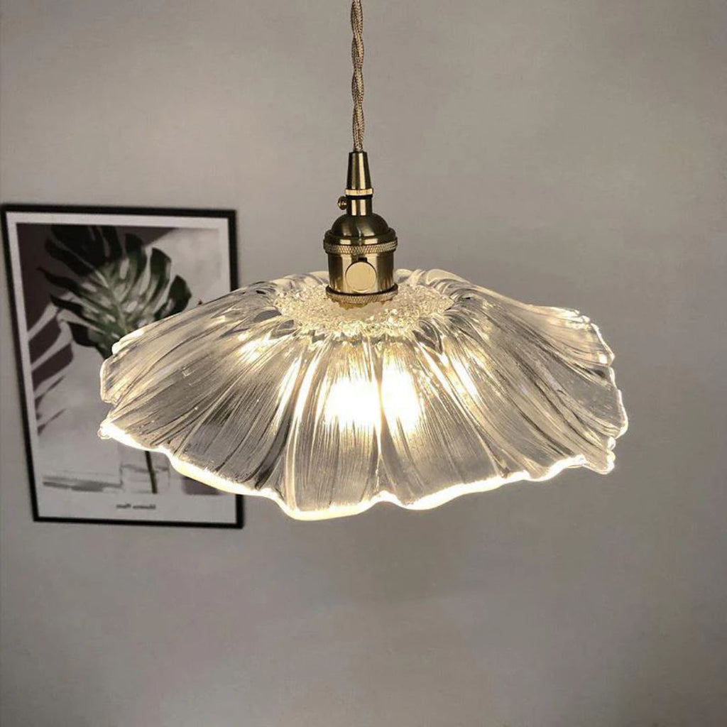 Petal Glass Pendant Light With Gold Fixture, 12-Inch Diameter