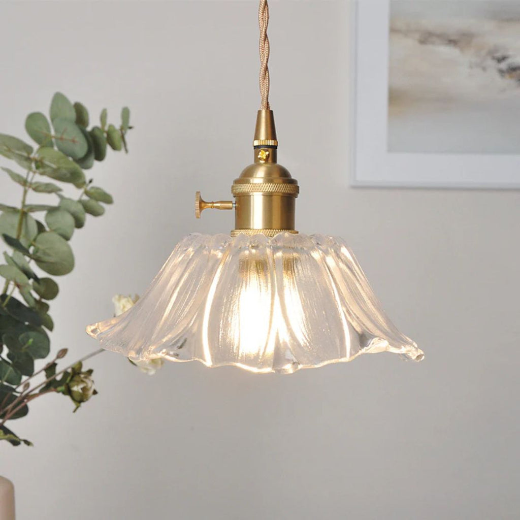 Petal Glass Pendant Light With Gold Fixture, 12-Inch Diameter