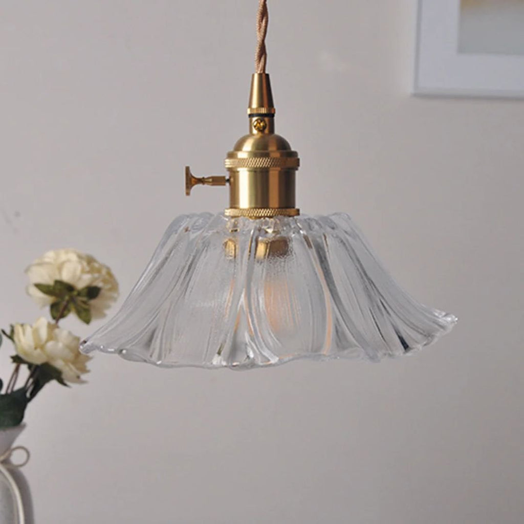 Petal Glass Pendant Light With Gold Fixture, 12-Inch Diameter