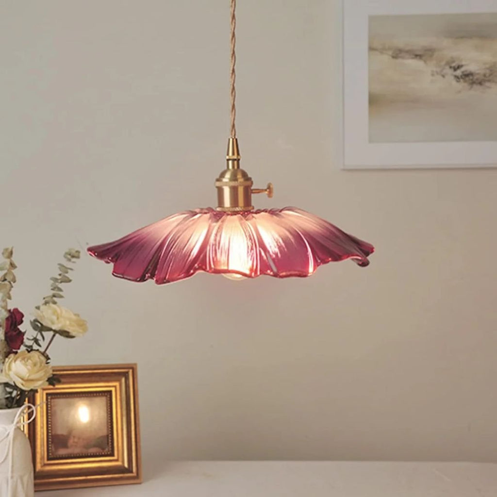 Petal Glass Pendant Light With Gold Fixture, 12-Inch Diameter