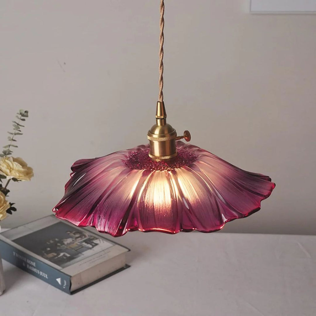 Petal Glass Pendant Light With Gold Fixture, 12-Inch Diameter