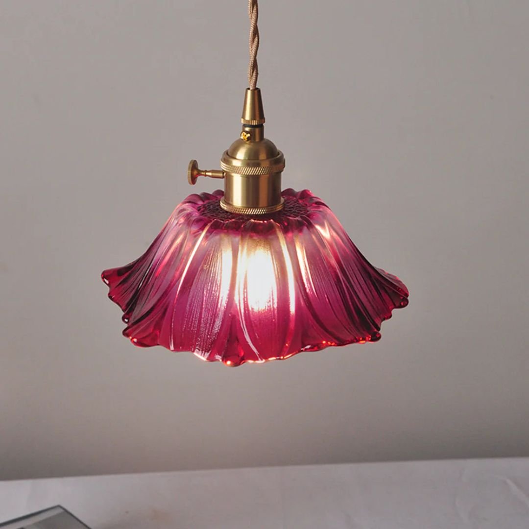 Petal Glass Pendant Light With Gold Fixture, 12-Inch Diameter