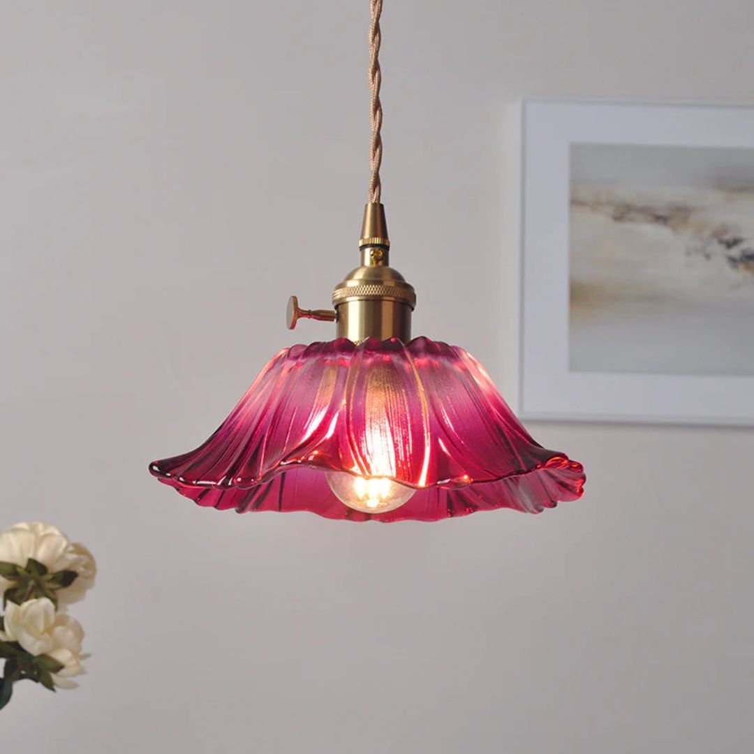 Petal Glass Pendant Light With Gold Fixture, 12-Inch Diameter