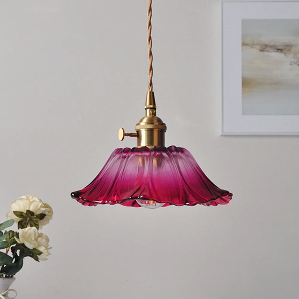 Petal Glass Pendant Light With Gold Fixture, 12-Inch Diameter