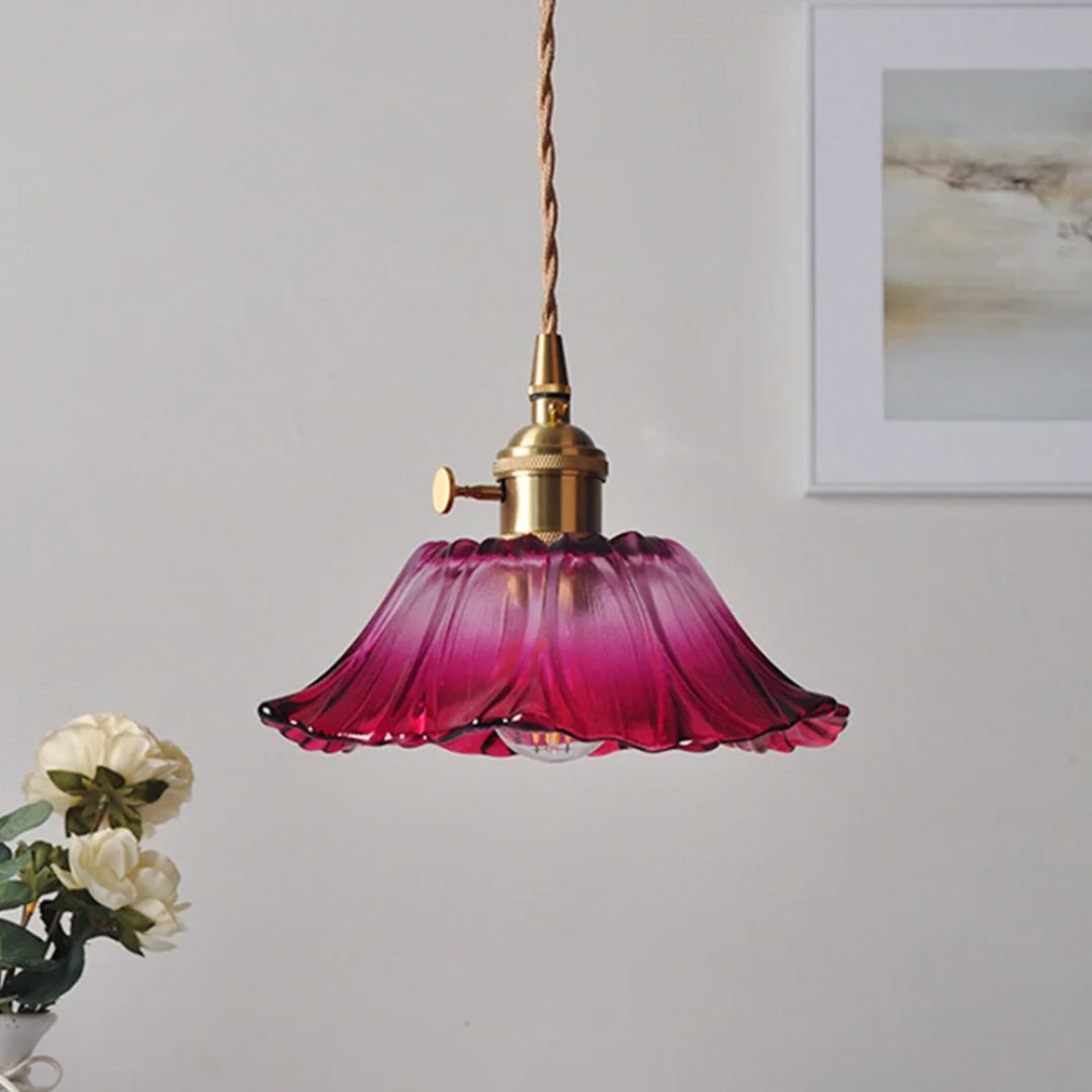Petal Glass Pendant Light With Gold Fixture, 12-Inch Diameter