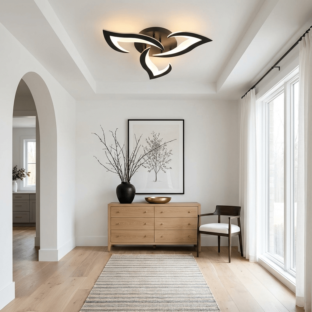 Lampada da soffitto in ferro con motivo floreale, illuminazione LED, diametro 12 pollici