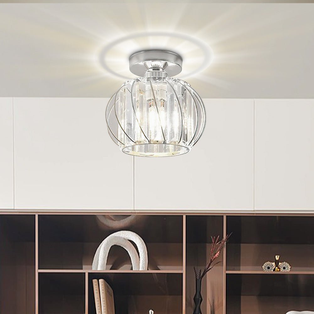 Flush Mount Ceiling Light With Glass Cage And Metal Frame