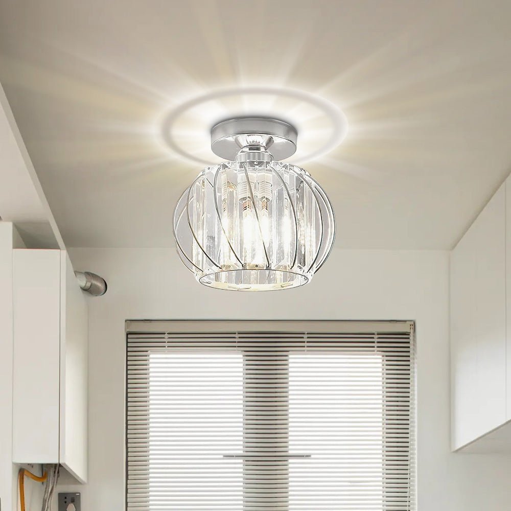 Flush Mount Ceiling Light With Glass Cage And Metal Frame