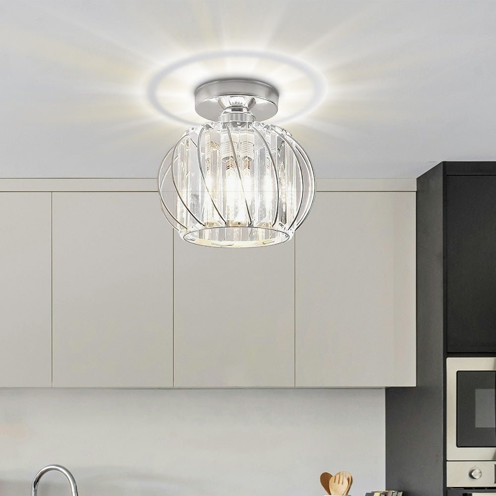Flush Mount Ceiling Light With Glass Cage And Metal Frame
