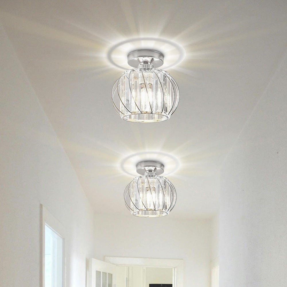 Flush Mount Ceiling Light With Glass Cage And Metal Frame