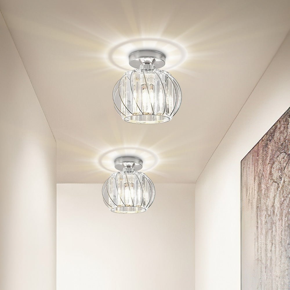 Flush Mount Ceiling Light With Glass Cage And Metal Frame