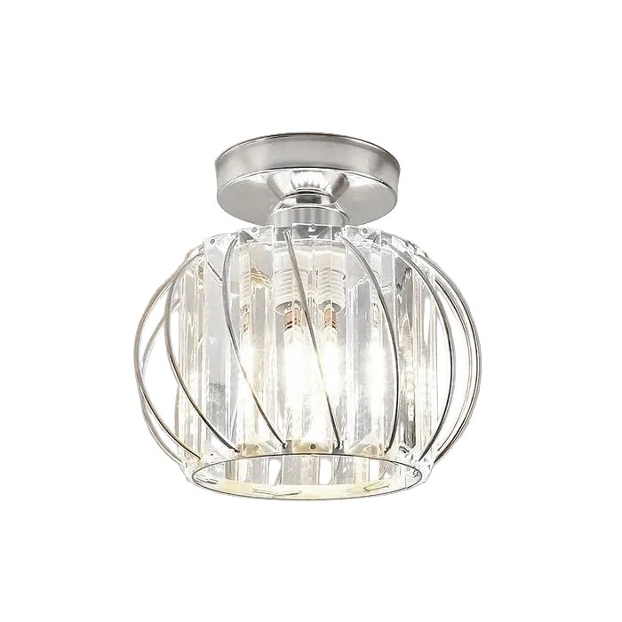 Flush Mount Ceiling Light With Glass Cage And Metal Frame