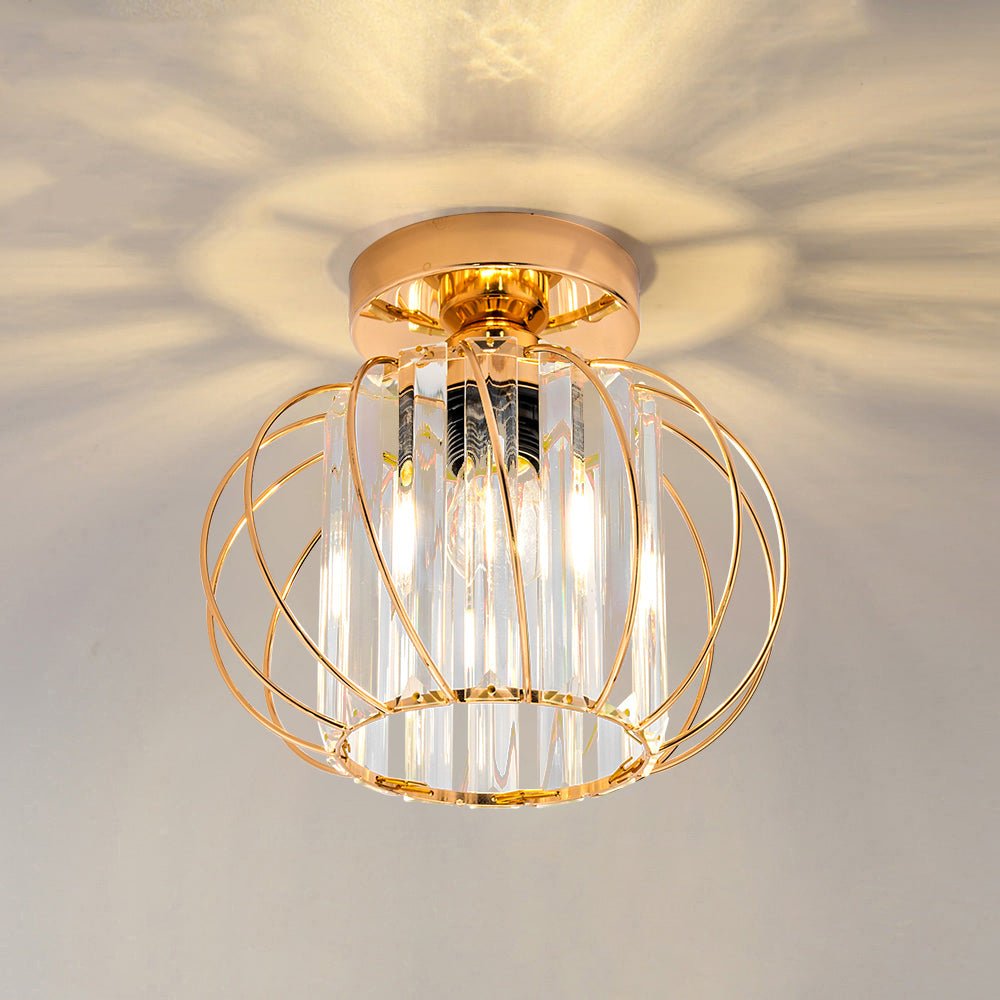 Flush Mount Ceiling Light With Glass Cage And Metal Frame