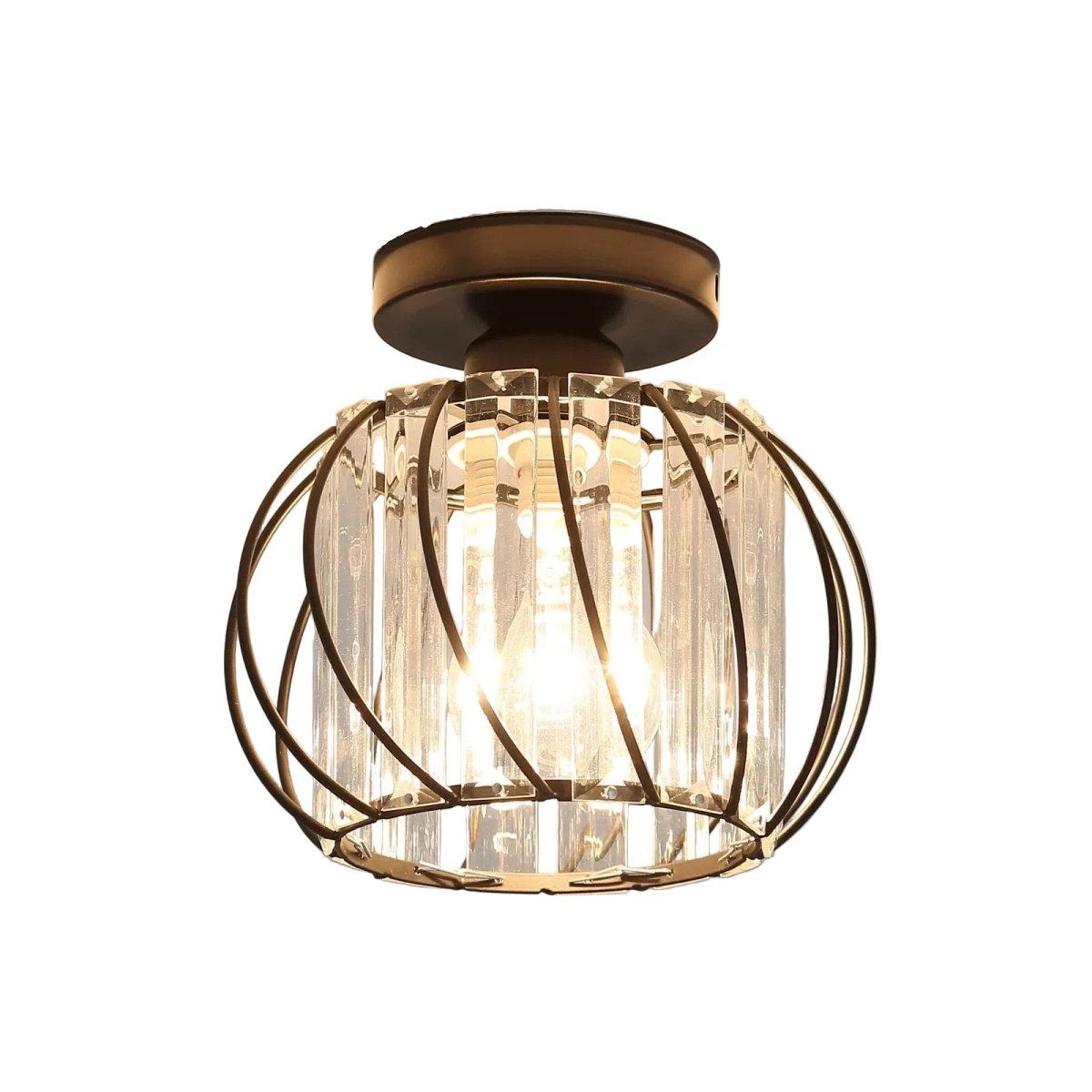 Flush Mount Ceiling Light With Glass Cage And Metal Frame
