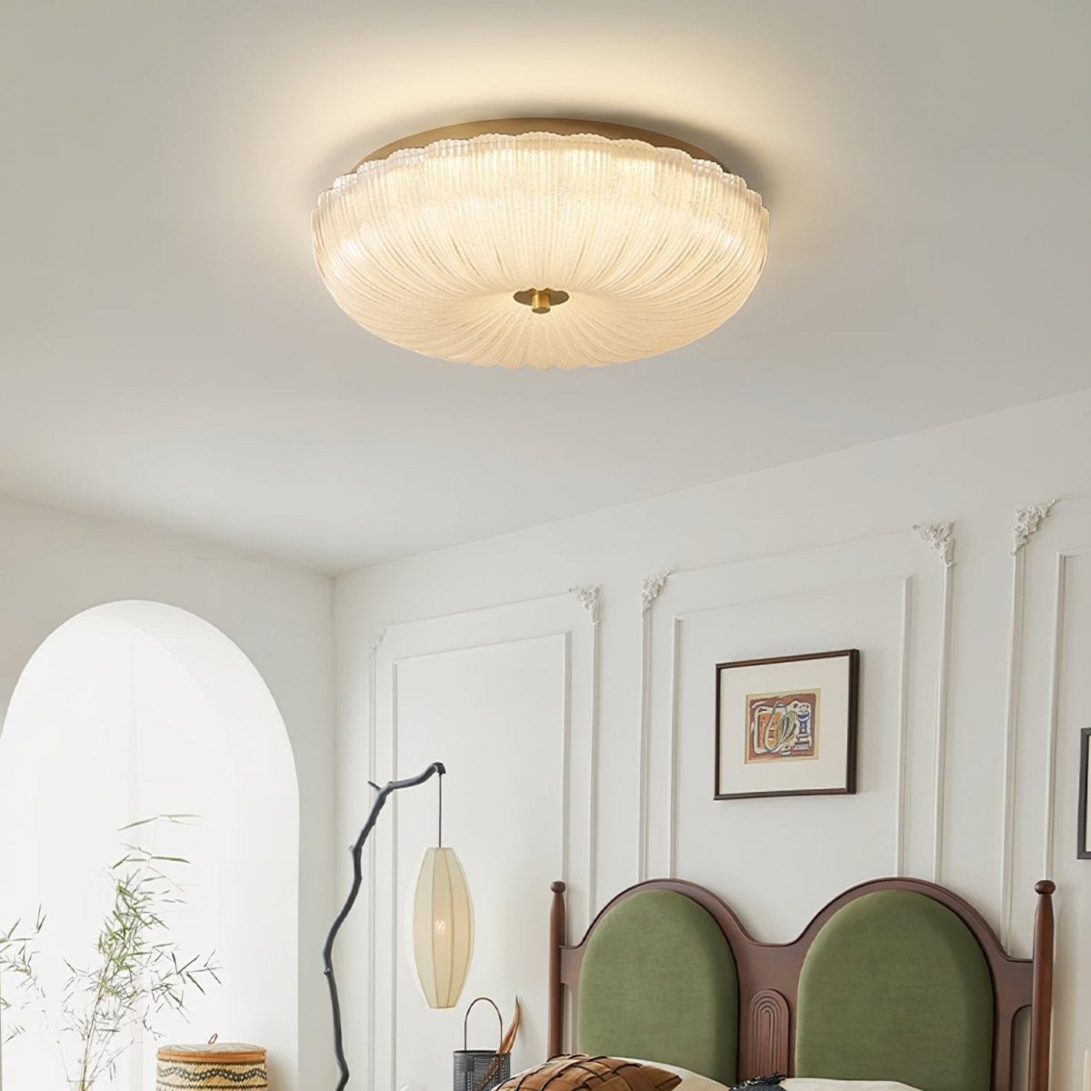 Loftlampe med tekstureret glasskærm, indbygget, 12 tommer