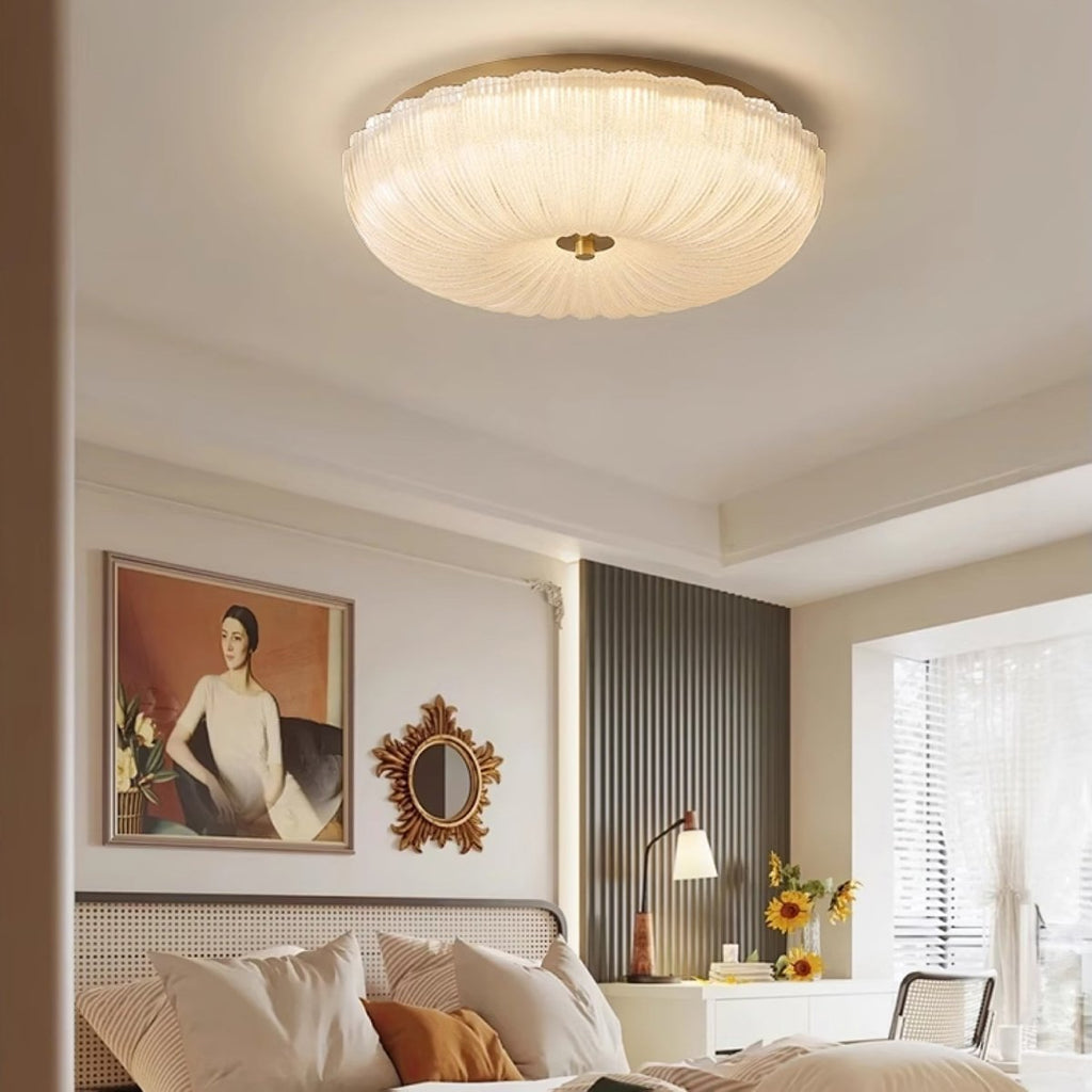 Loftlampe med tekstureret glasskærm, indbygget, 12 tommer