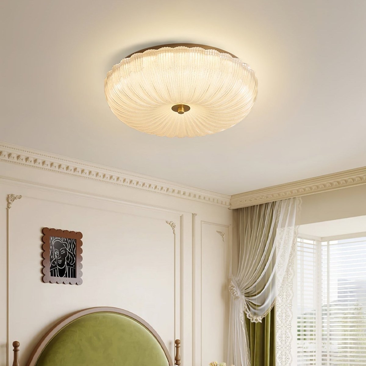 Loftlampe med tekstureret glasskærm, indbygget, 12 tommer