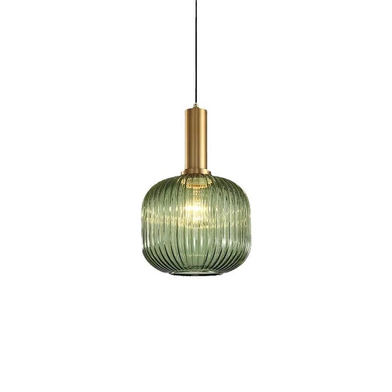 Vintage stil pendel med rillede glasskærm, 12 tommer i diameter
