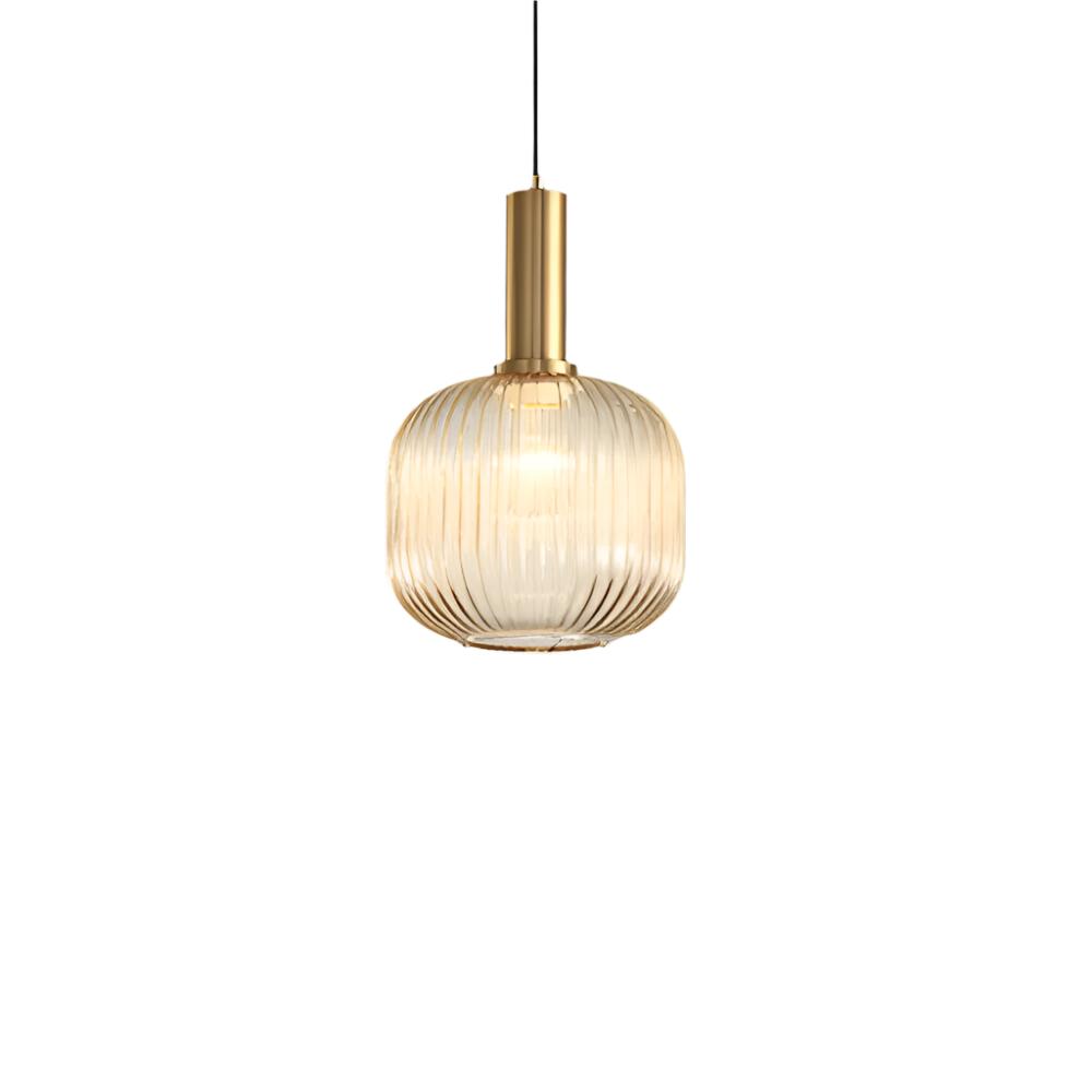 Vintage stil pendel med rillede glasskærm, 12 tommer i diameter