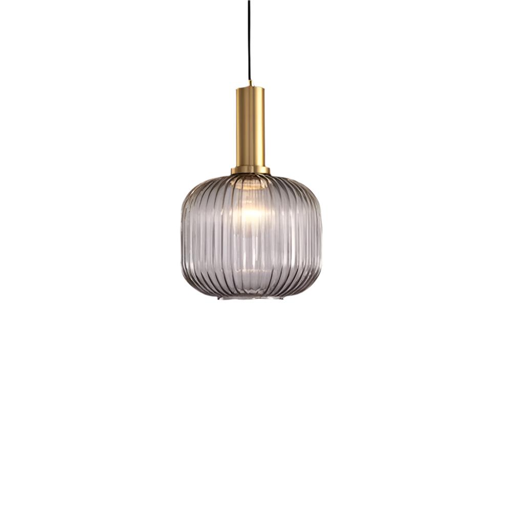 Vintage stil pendel med rillede glasskærm, 12 tommer i diameter