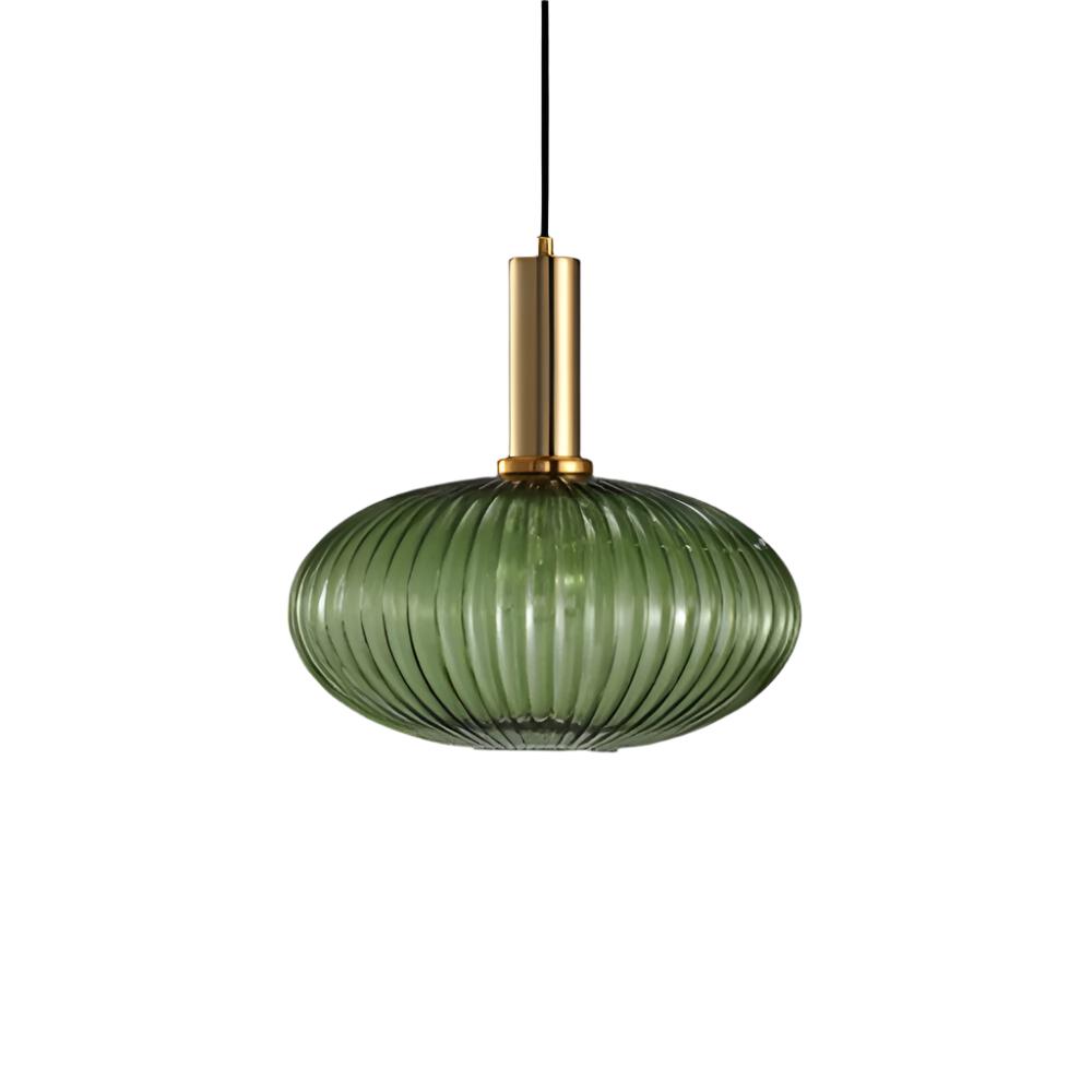 Vintage stil pendel med rillede glasskærm, 12 tommer i diameter