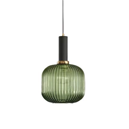 Vintage stil pendel med rillede glasskærm, 12 tommer i diameter