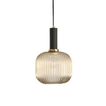 Vintage stil pendel med rillede glasskærm, 12 tommer i diameter